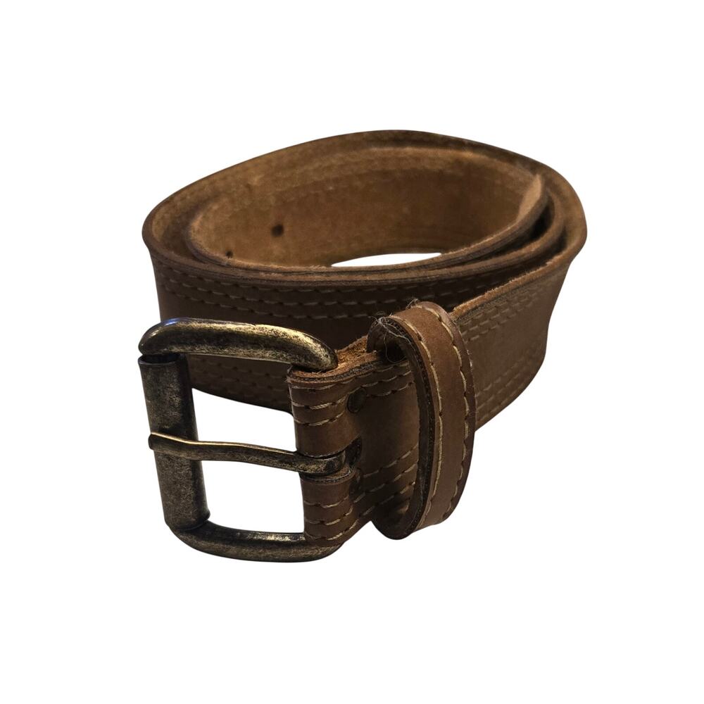 Womens Light Brown Leather Belt Size 33 W 1.25" Buckle Classic Dress Casual